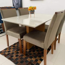 Mesa de Jantar  Base Cruz 1,20 Larg. Vidro Off White, Base Amêndoa