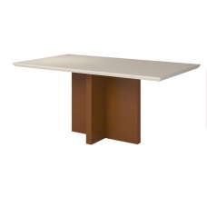 Mesa de Jantar Mali 1,40 Larg. Vidro Off White, Base Amêndoa