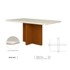 Mesa de Jantar  Base Cruz 1,40 Larg. Vidro Off White, Base Amêndoa