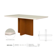 Mesa de Jantar  Base Cruz 1,60 Larg. Vidro Off White, Base Amêndoa