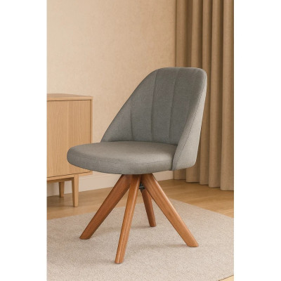 Cadeira Marina - Base Giratória  em Maciça Tecido Linho Cinza