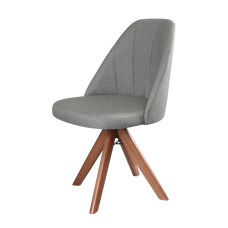Cadeira Marina - Base Giratória  em Maciça Tecido Linho Cinza