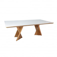 Mesa de Jantar Silvane 1,80 Larg. Vidro Off White, Base champagne