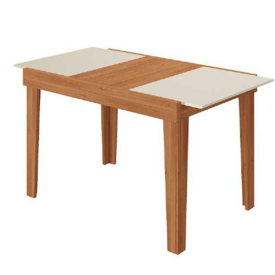 Mesa Extensível 1,20/1,60 Vidro Off White, Madeira cor Pinhão