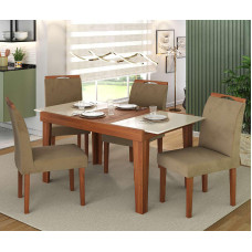 Mesa Extensível 1,20/1,60 Vidro Off White, Madeira cor Pinhão