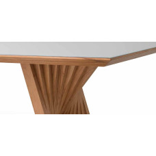 Mesa de Jantar Silvane 1,80 Larg. Vidro Off White, Base champagne