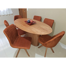 Mesa de Jantar Amada Oval  2,00 x 1,10 Tampo Madeirado