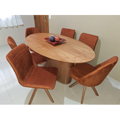 Mesa de Jantar Amada Oval  2,00 x 1,10 Tampo Madeirado