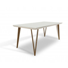 Mesa de Jantar Malu 1,60 x 1,00 Vidro Off White, Pés Cinamomo Pecan / Off White