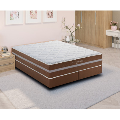 Cama Box + Colchão Casal de Molas Ensacadas Ametista CMP101 Marrom 158X198X36CM SE Marrom