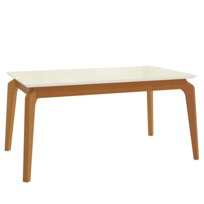 Mesa de Jantar 4 pés 2,00 x 1,00 Vidro Off White, Pés Carvalho / Off White