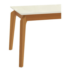 Mesa de Jantar 4 pés 2,00 x 1,00 Vidro Off White, Pés Carvalho / Off White