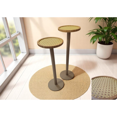 Conjunto Mesa Lateral Palha Bambu Natural / Grafite