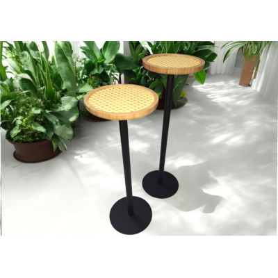 Conjunto Mesa Lateral Palha Bambu Natural / Preto Fosco