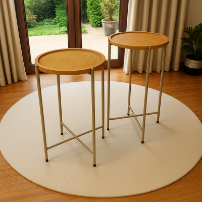 Conjunto Mesa Lateral Bambu Natural / Dourado 4 pés