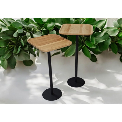 Conjunto Mesa Lateral Quadrato Bambu Natural / Preto Fosco