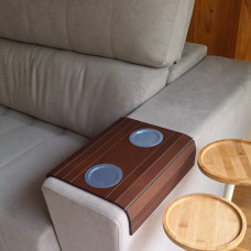 Esteira para braço de sofá cor Imbuia, porta copos alumínio - MCB DECOR