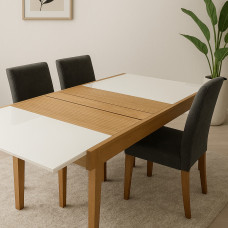 Mesa Extensível 1,10/1,60 Vidro Off White, Madeira Tauari com 4 pés