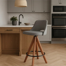 Banqueta Giratória Elena Estofada - Linho Cinza Escuro 